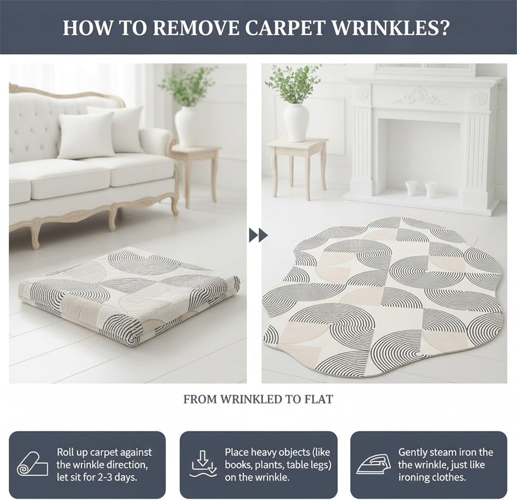 Modern Abstract Irregular Shaped Rug 2x3 Minimalist Geometric Striped Carpet for Livingroom Bedroom Diningroom Light Yellow Cream Indoor Large Rugs Soft Non Slip Thin Low Pile Home Office Floor Mat