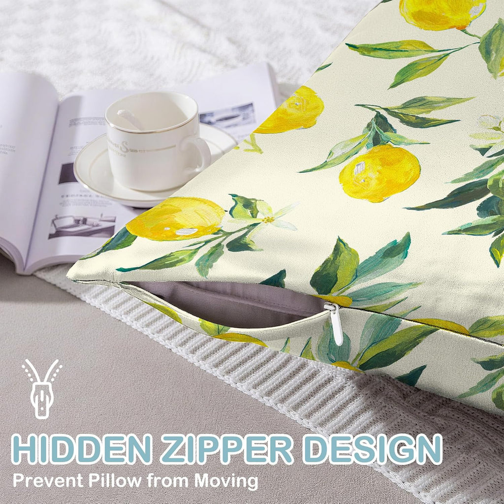 1 Pack Satin Pillowcase for Hair and Skin Yellow Lemon Retro Imitation Silk Pillowcase 20" x 36" with Hidden Zipper Soft Smooth Cooling Pillow Cover King Size for Bedroom Sofa