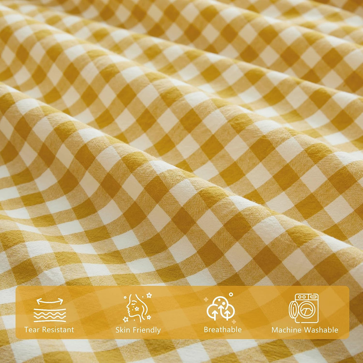 Mustard Yellow Plaid Gingham Pillowcases, 20x26 Inches, Set of 2