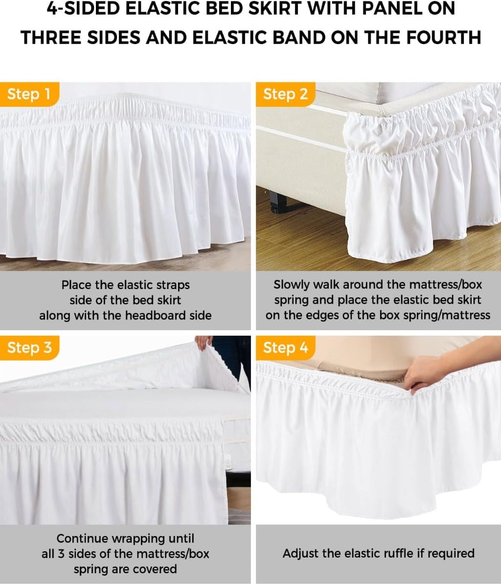 Lemon Yellow Bed Skirt Queen Size 16 Inch Drop, Adjustable Elastic Wrap Around Bed Skirts Easy Fitting Dust Ruffle Bedskirt Bed Frame Cover Watercolor Fruit Black White Buffalo Plaid