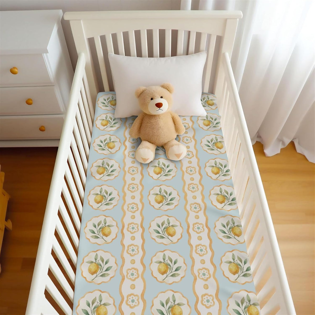 Vintage Lemon Fruit Floral Stripes Baby Crib Sheet for Boys & Girls 28x52 Inch Yellow Lemons Baby Sheet for Standard Crib and Toddler Mattress Summer Frame Bed Sheets