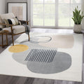 Rugs Cream and Gray 4 ft. X 6 ft. Mid-Century Rug with Circles and Lines. Neutral Tones of Cream, Gray and a pop of Yellow. Minimalistic Design Turkish Stain Resistant Area Rug.