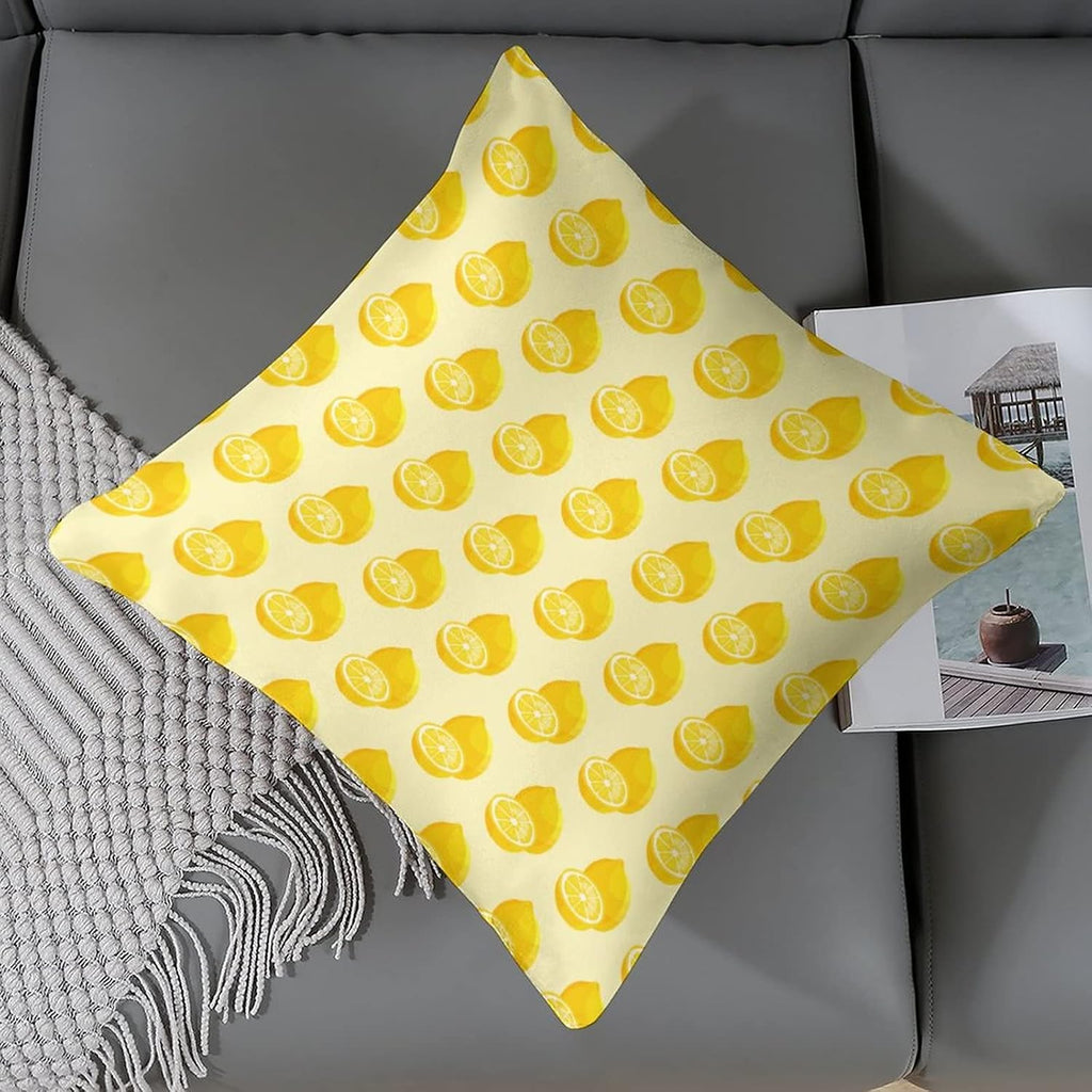 Yellow Sweet Lemon Satin Square Throw Pillow Covers Summer Lemon Throw Pillow Cover Square Hidden Zipper 16"x16" Outdoor Pillow Covers Home Decor Throw Pillows Cover Cooling Pillow case