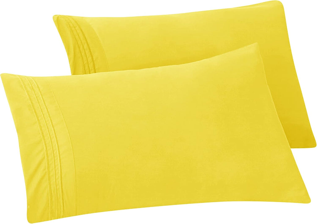 Solid Pillowcases 1500 Premium Hotel Quality Microfiber - Smooth Weave, Wrinkle and Stain Resistant, Easy Slip-On, 2-Piece Set, Standard/Queen Pillowcase, Yellow