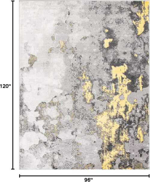 Area Rug 8x10 - Adirondack Collection - Large - Grey & Yellow, Modern Abstract Design, Non-Shedding & Easy Cleaning, Ideal for Living Room, Bedroom, Office, Dining Space (ADR134H)