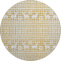 Holiday Festive Theme Soft Plush Thick Pile Christmas Area Rug Round 8' x 8' | Winter Cheer Xmas Playful Deer Snowflakes Plaid Patterns Gold Yellow White Color | Washable Nonslip Indoor Outdoor Rugs