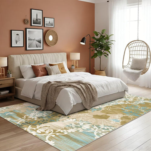 8x10 Area Rugs,Abstract Area Rugs, Modern Washable Non-Slip Rug for Living Room, Bedroom, Dining Room, Soft Low Pile Carpet, Neutral Decor for Home and Office,Abstract Floral - Yellow