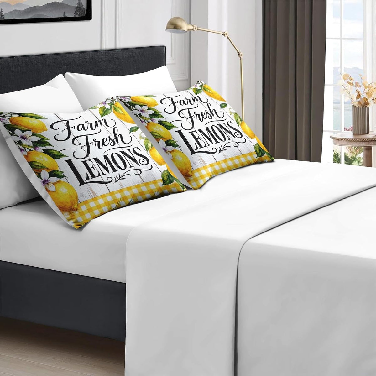 Twin Comforter Set, 5 Pieces Lemon Farmhouse Bedding Set
