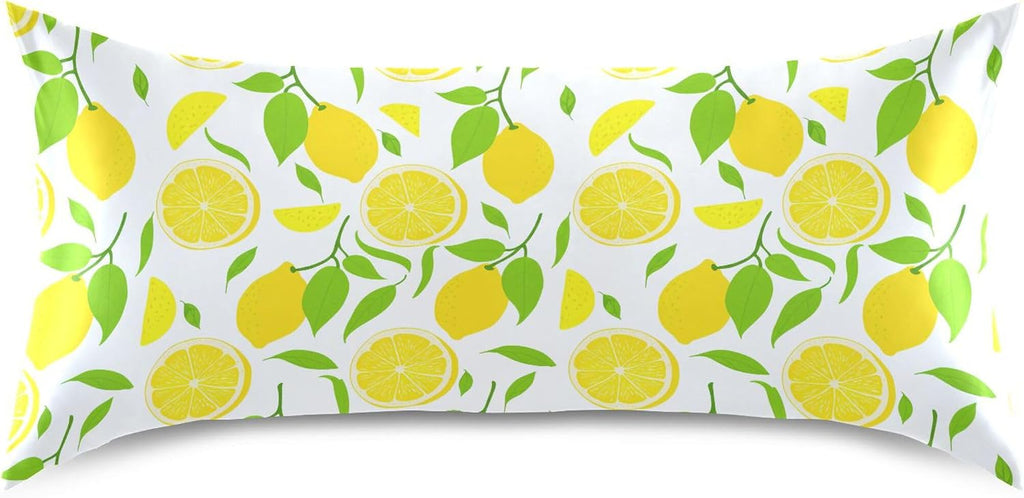 Bright Yellow Lemons Satin Pillow Cases, Soft Cozy Wrinkle Free Pillow Covers, Machine Washable Pillowcase Covers with Envelope Closure Standard Size 20” x 26”