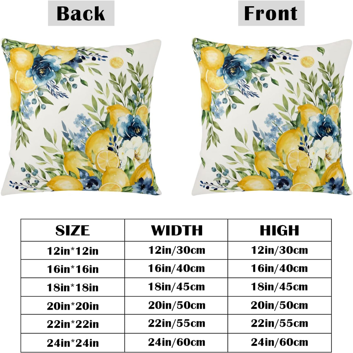 Summer Lemon Floral Pillow Covers 16x16 Set of 2 Yellow and Blue Lemons Fruit Flower Decorative Pillow Cases Spring Farmhouse Cushion Cover for Outdoor Sofa Couch Home Decor