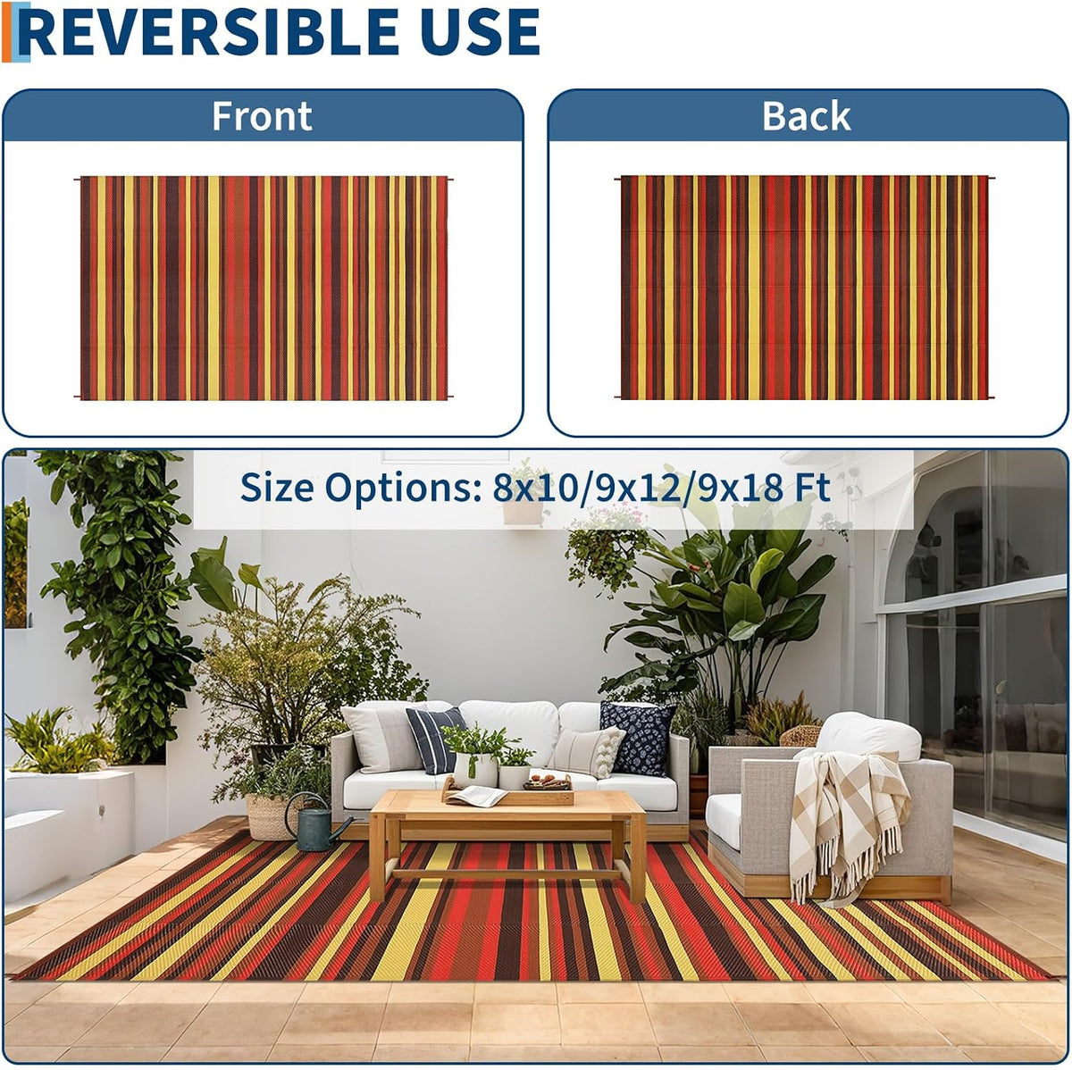 Modern 9x12 Outdoor Rug Colorful Striped Red Plastic Straw Rugs