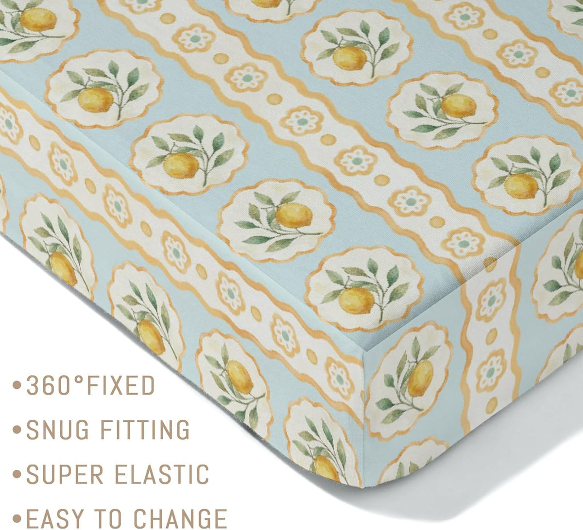 Vintage Yellow Lemon Baby Crib Sheets for Boys Girls Pastel Lemons Flowers Leaves Soft Snug Fitted Crib Mattress Covers for 52''x28'' Standard Crib & Toddler Mattress Summer Fruits Floral Bed Sheets