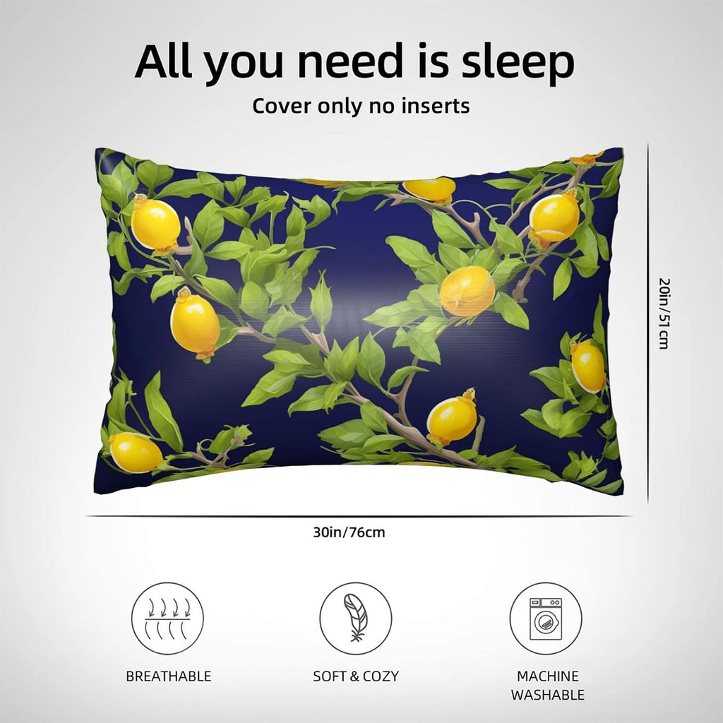 Lemon Tree Satin Pillowcase with Zipper for Hair & Skin,Cooling Silk Pillow Cases, Soft Breathable Smooth Silk Pillow Covers for Sleeping,Gifts for Women Men 20"x30"
