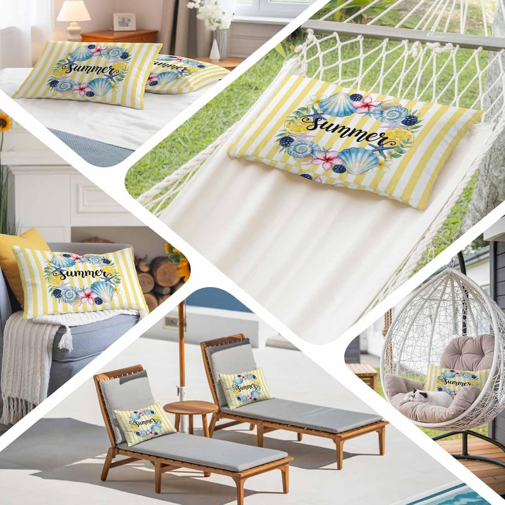 Summer Pillow Covers Lemons Starfish Flower Stripes Yellow 20x26 Inch - Standard Soft Brushed Microfiber Pillowcases with Hidden Zipper Closure Bed Pillow Shams for Bedroom Sofa Car