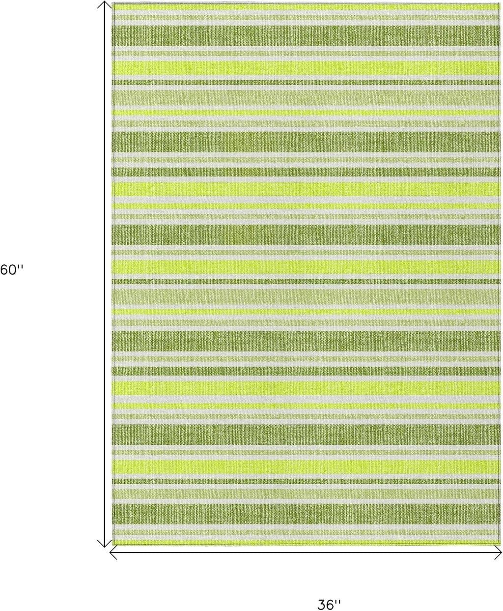 3' X 5' Green and Yellow Striped Washable Non Skid Indoor Outdoor Area Rug