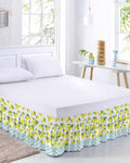 Yellow Lemon Bed Skirt Queen Size 16 Inch Drop, Adjustable Elastic Wrap Around Bed Skirts Easy Fitting Dust Ruffle Bedskirt Bed Frame Cover Farmhouse Summer Botanical Watercolor