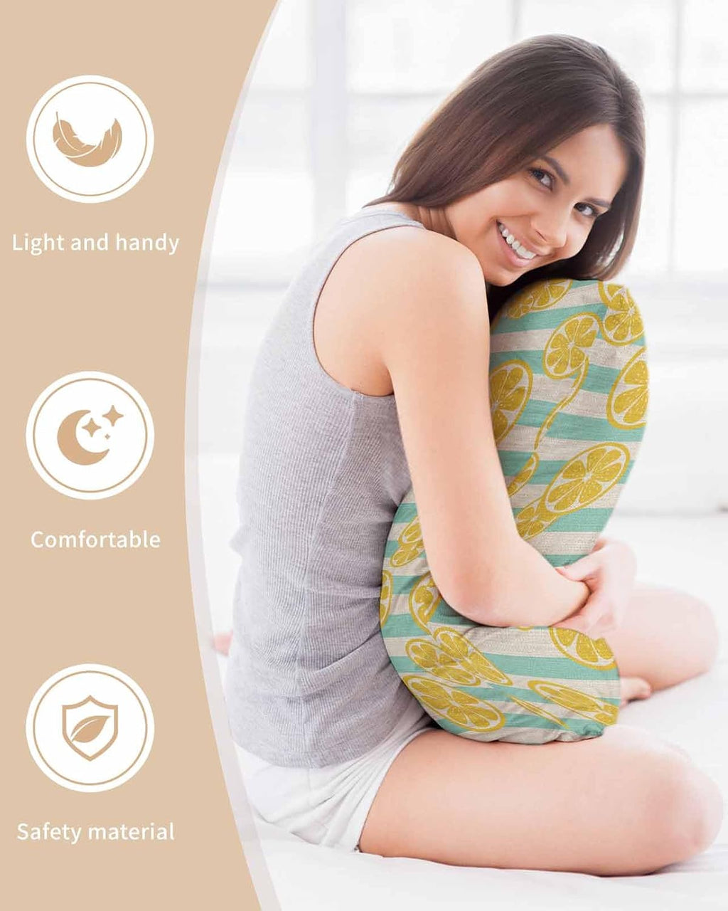 Satin Pillowcase for Hair and Skin, Yellow Lemon Teal Stripes Linen Background Silky Pillow Cases Standard Size with Zipper 2 Pack Soft Cooling Pillow Cover for Women Men, 20''x26''