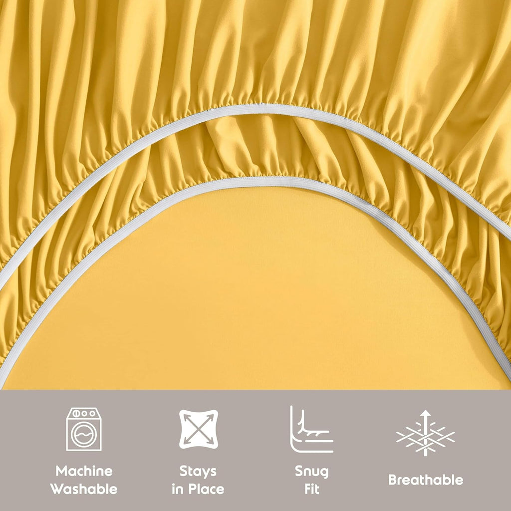 Twin XL Bed Sheet Set - Yellow - Instantly Soft Microfiber, No Break-in Wash - 4-Piece Deep Pocket Sheets & Pillowcases, Stays Put All Night