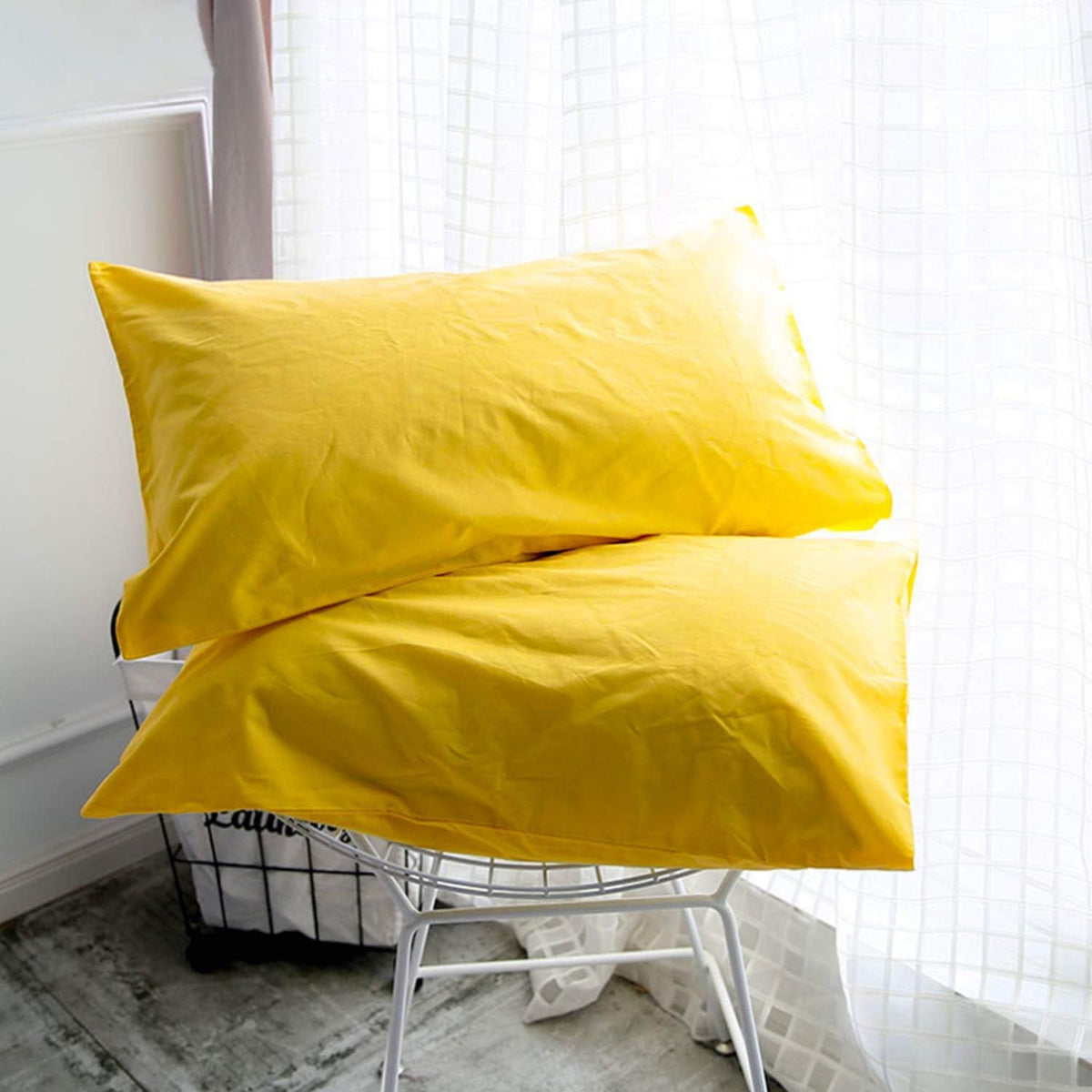 2-Pack Microfiber Queen Pillow Cases, Envelope Closure, Yellow