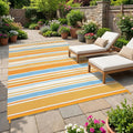 Large Outdoor Rug 8'x10' 320gsm PP Woven Waterproof UV Resistant Reversible Foldable Mat for Small Patio Balcony RV Picnic Camping Striped Blue Orange Yellow White
