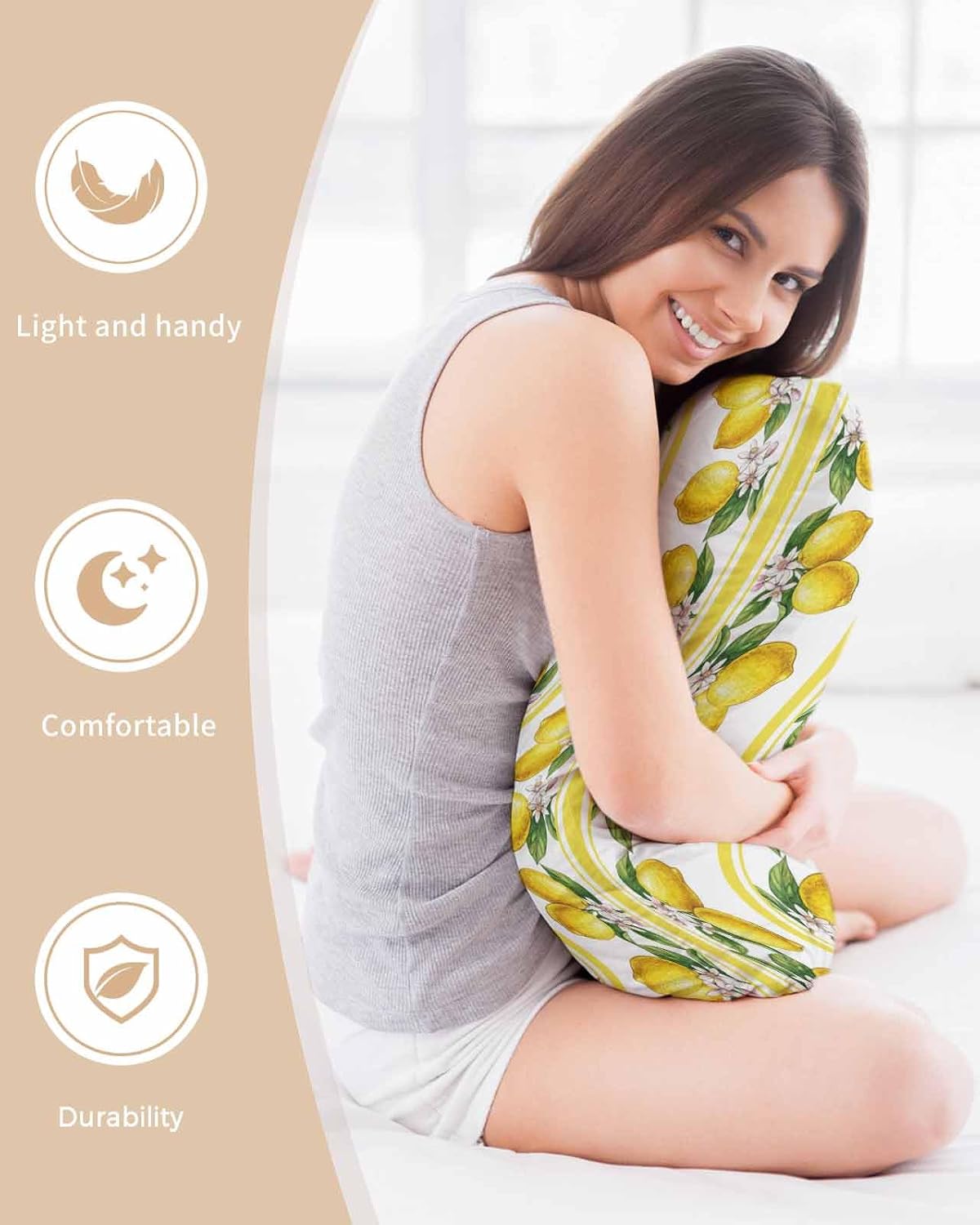 Satin Pillowcase for Hair and Skin Summer Lemons Vintage Pillow Cases 2 Pack with Zipper, Super Soft Cooling Similar to Silk Pillow Covers, 20x26 Inch Yellow Fruit Leaf Striped White Background