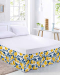 Lemon Bed Skirt Queen Size 16 Inch Drop, Adjustable Elastic Wrap Around Bed Skirts Easy Fitting Dust Ruffle Bedskirt Bed Frame Cover Watercolor Blue Yellow Branch Summer Spring